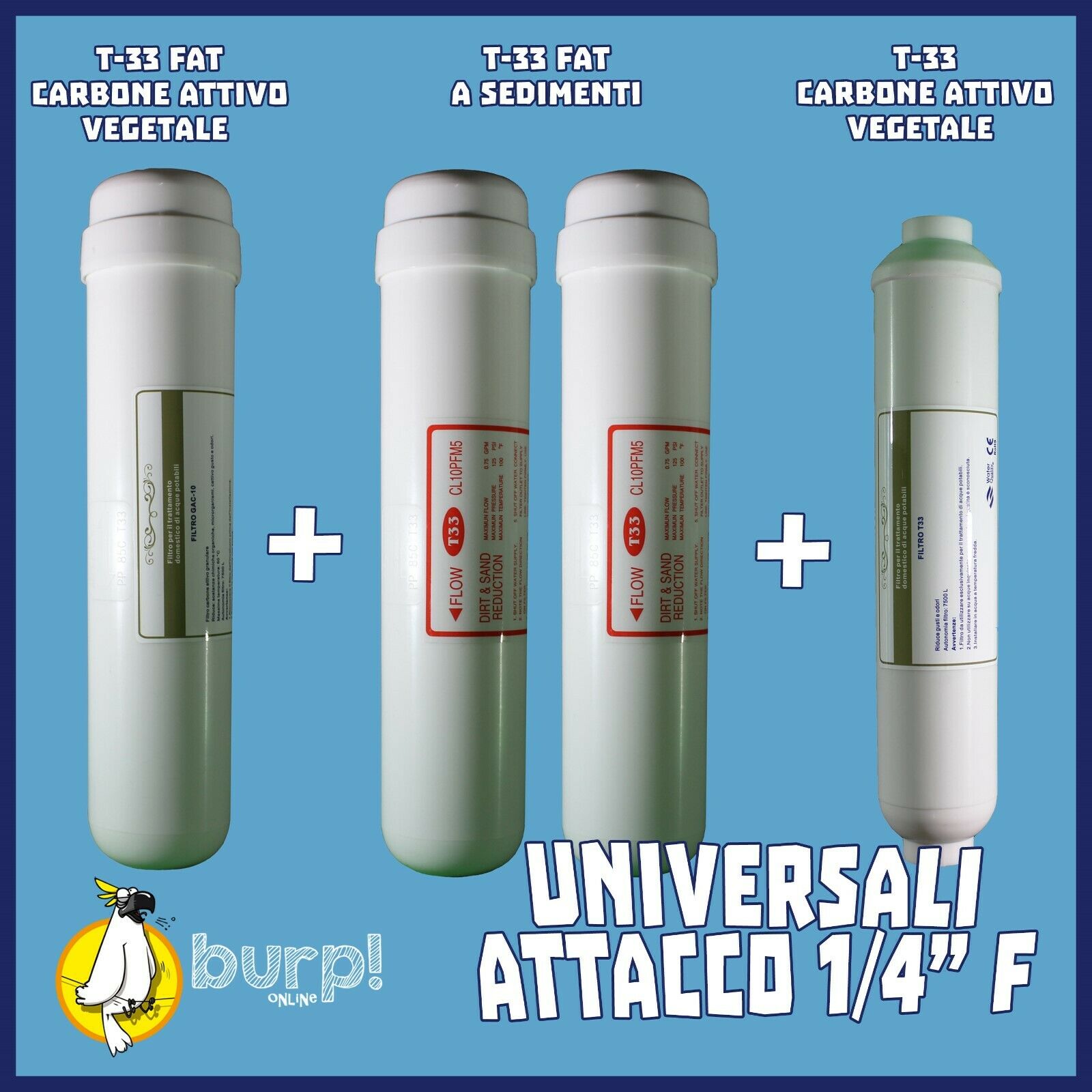 kit Filtri depuratore Acqua kit cto/pp/gac/t33 chiave Omaggio x2kit 